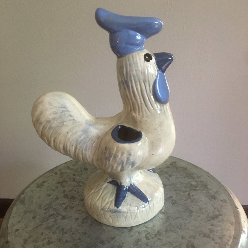 Vintage Ceramic Rooster. Garden Planter. Glazed,